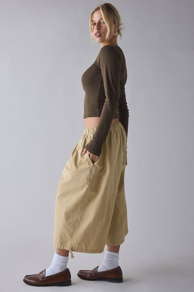 BDG BDG Bobbi Cropped Baggy Pull-On Pants in Khaki, Women's at Urban Outfitters