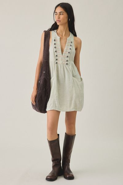 BDG BDG Cadet Button Sleeveless Shift Mini Dress in Light Green, Women's at Urban Outfitters
