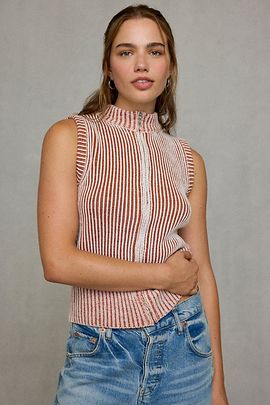 BDG BDG Chloe Zip-Front Mockneck Ribbed Sweater Vest in Red, Women's at Urban Outfitters