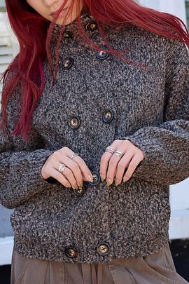 BDG BDG Darla Double Breasted Funnel Neck Jacket in Dark Brown, Women's at Urban Outfitters