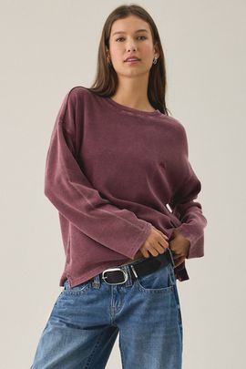 BDG BDG Felix Waffle Knit Cotton Long Sleeve Tee in Maroon, Women's at Urban Outfitters