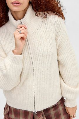 BDG BDG Finn Funnel Neck Full Zip Sweater in White, Women's at Urban Outfitters