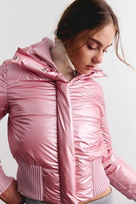 BDG BDG Fireside Cropped Funnel Neck Puffer Jacket in Pink, Women's at Urban Outfitters