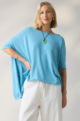 BDG BDG Frannie Flounce Boatneck Oversized Tee in Blue, Women's at Urban Outfitters
