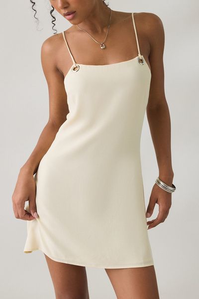 BDG BDG Haley Hardware Detail Open-Back Shift Mini Dress in Light Yellow, Women's at Urban Outfitters