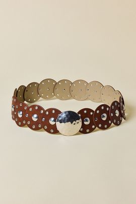 BDG BDG Hammered Studded Statement Leather Belt in Tan, Women's at Urban Outfitters