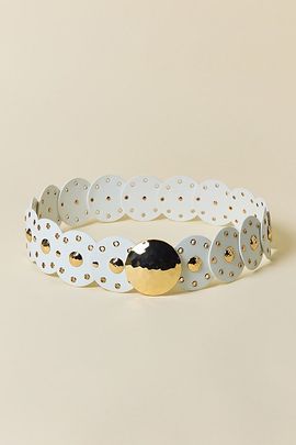 BDG BDG Hammered Studded Statement Leather Belt in White, Women's at Urban Outfitters
