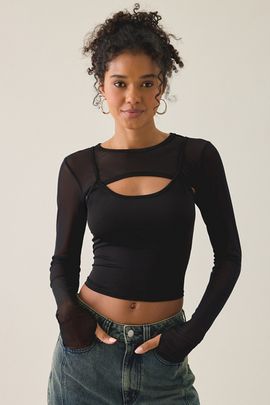 BDG BDG Hudson Long Sleeve Shrug Top 2-Piece Set in Black, Women's at Urban Outfitters