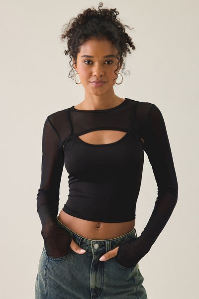 BDG BDG Hudson Long Sleeve Shrug Top 2-Piece Set in Black, Women's at Urban Outfitters