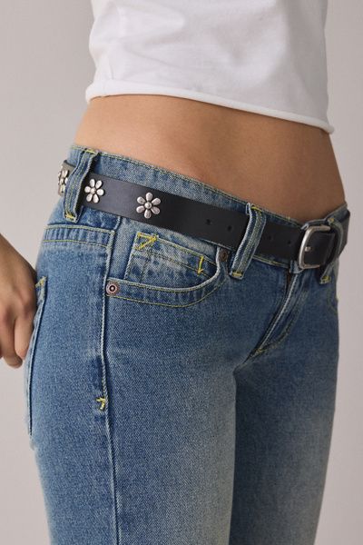 BDG BDG In Bloom Flower Studded Leather Belt in Black, Women's at Urban Outfitters
