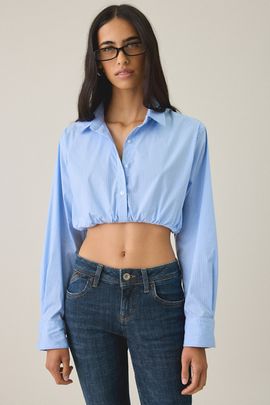 BDG BDG In The Mix Cropped Button-Down Shirt in Blue, Women's at Urban Outfitters
