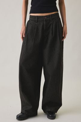 BDG BDG Jax Pinstripe Pleated Cocoon Low-Rise Jeans in Black, Women's at Urban Outfitters