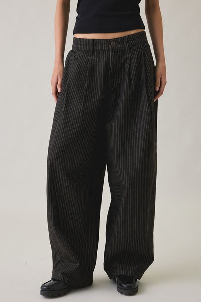 BDG BDG Jax Pinstripe Pleated Cocoon Low-Rise Jeans in Black, Women's at Urban Outfitters