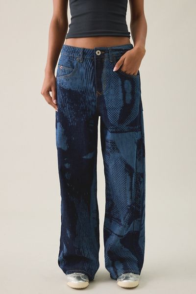 BDG BDG Jaya Laser Print Baggy Boyfriend Jeans in Printed Indigo, Women's at Urban Outfitters