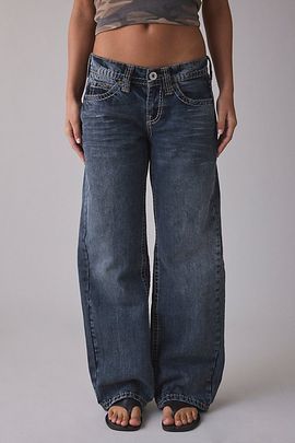 BDG BDG Kayla Contrast Stitch Low-Rise Jeans in Indigo, Women's at Urban Outfitters
