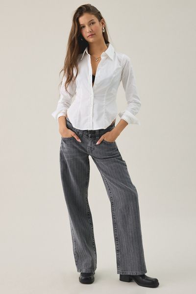 BDG BDG Kayla Jacquard Stripe Low-Rise Jeans in Charcoal, Women's at Urban Outfitters