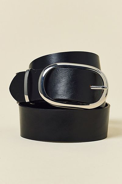 BDG BDG Kayla Oval Buckle Wide Leather Belt in Black, Women's at Urban Outfitters