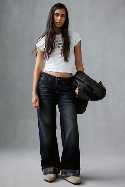 BDG BDG Kayla Plaid Pocket Low-Rise Jeans in Midnight, Women's at Urban Outfitters