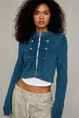 BDG BDG Kellie Cadet Military Button Detail Sweater Jacket in Blue, Women's at Urban Outfitters