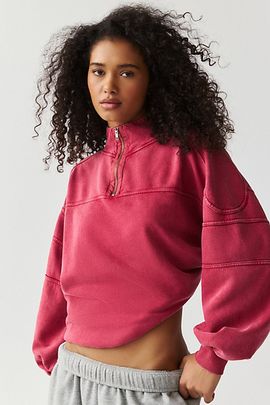 BDG BDG Legacy Vintage Wash Quarter Zip Pullover Top in Red, Women's at Urban Outfitters