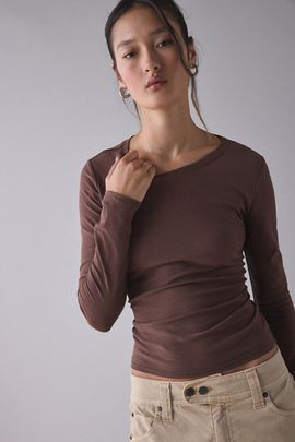 BDG BDG Long Sleeve Spill The Tee in Brown, Women's at Urban Outfitters