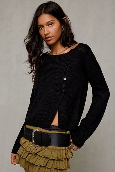 BDG BDG Lorelai Asymmetric Flyaway Cardigan in Black, Women's at Urban Outfitters