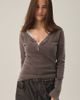 BDG BDG Lorna Waffle Knit Cotton Long Sleeve Henley Tee in Brown, Women's at Urban Outfitters - 3