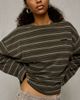 BDG BDG Luca Striped Oversized Long Sleeve Tee in Olive, Women's at Urban Outfitters - 3