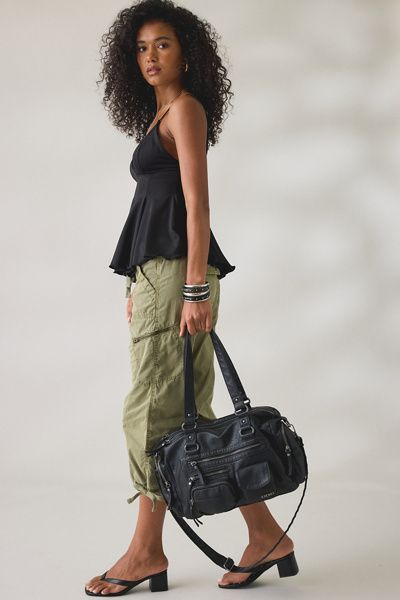 BDG BDG Lulu Pocket Faux Leather Shoulder Bag in Black, Women's at Urban Outfitters