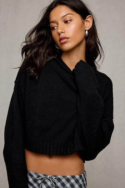 BDG BDG Lynden Funnel Neck Boxy Pullover Sweater in Black, Women's at Urban Outfitters