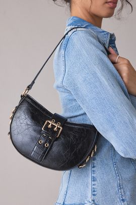 BDG BDG Mira Belted Faux Leather Crescent Bag in Black, Women's at Urban Outfitters