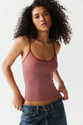 BDG BDG Molly Mini Stripe Scoop Neck Cami in Red, Women's at Urban Outfitters