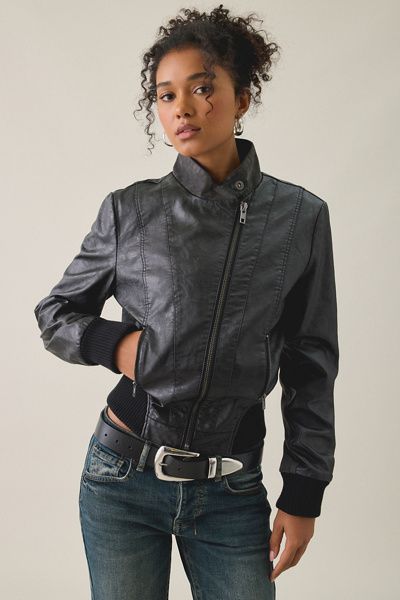 BDG BDG Murphy Asymmetric Faux Leather Moto Jacket in Black, Women's at Urban Outfitters
