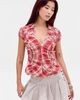 BDG BDG Nadine Ruched Cap Sleeve Button-Down Shirt in Red, Women's at Urban Outfitters - 2