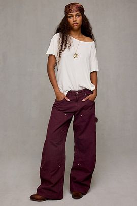 BDG BDG No Man's Land Cotton Canvas Wide Leg Carpenter Pants in Navy, Women's at Urban Outfitters
