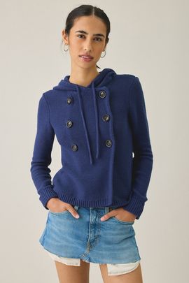 BDG BDG Off Campus Double Breasted Hooded Cardigan in Navy, Women's at Urban Outfitters