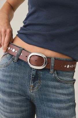 BDG BDG Oval Buckle Studded Leather Belt in Brown, Women's at Urban Outfitters