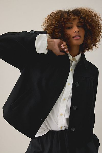 BDG BDG Penny Wool Blend Swing Peacoat Jacket in Black, Women's at Urban Outfitters