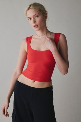 BDG BDG Ribbed Square Neck Tank Top in Maroon, Women's at Urban Outfitters