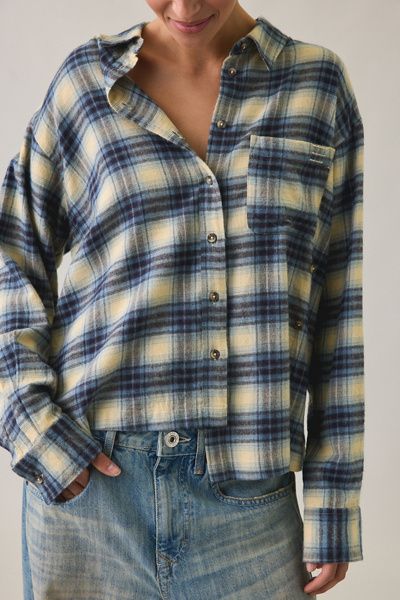 BDG BDG Riley Oversized Flannel Button-Down Shirt in Blue, Women's at Urban Outfitters