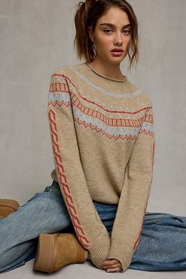 BDG BDG Rylee Fair Isle Rollneck Sweater in Brown, Women's at Urban Outfitters