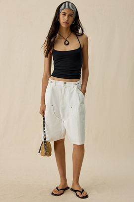 BDG BDG Schools Out Mid-Rise Baggy Carpenter Jorts in Ivory, Women's at Urban Outfitters