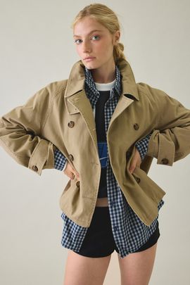 BDG BDG Scout Cotton Double Breasted Cropped Trench Coat Jacket in Tan, Women's at Urban Outfitters