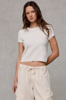 BDG BDG So Soft Short Sleeve Sweater in Ivory, Women's at Urban Outfitters