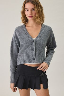 BDG BDG So Soft V-Neck Cardigan in Dark Grey, Women's at Urban Outfitters
