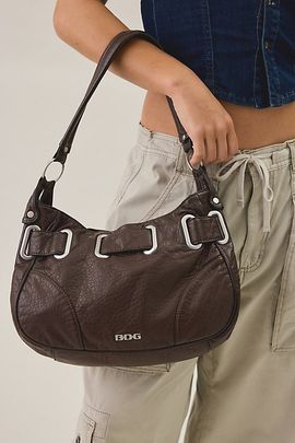 BDG BDG Sonny Belted Faux Leather Shoulder Bag in Black, Women's at Urban Outfitters