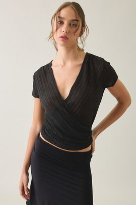 BDG BDG Soren Reversible Surplice Short Sleeve Top in Black, Women's at Urban Outfitters