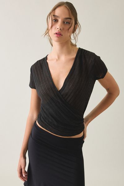 BDG BDG Soren Reversible Surplice Short Sleeve Top in Black, Women's at Urban Outfitters