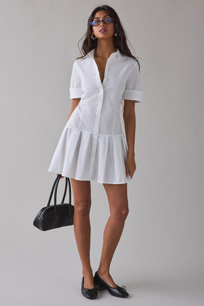 white short sleeve shirt dress Miley White/Sand / M concealed placket and mini hem Lacey White Short Shirt Dress
