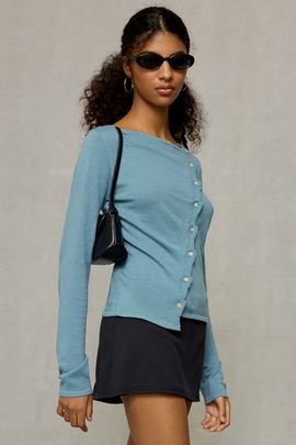 BDG BDG Sutton Slanted Asymmetric Button Cardigan in Blue, Women's at Urban Outfitters